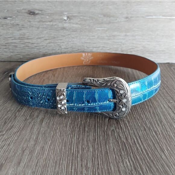 Bad Girl Western Croc Print Leather Belt Blue 💙 Size Small - Picture 2 of 9